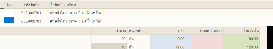 รายการสินค้าครบ 2 รายการ